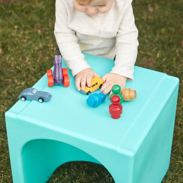 Alt view image 2 of 7 - Tri-Me 3-in-1 Multipurpose Cube Chair, Indoor/Outdoor, Aqua UV-protected recyclable plastic, GREENGUARD Gold Certified, 1-4 years, 75 lb capacity, fully assembled for classroom & home
