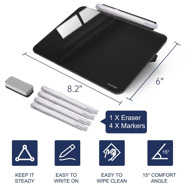 Alt view image 6 of 7 - Small Desktop Glass Dry-Erase Whiteboard - 8 X 6 Inches Tabletop Easel Whiteboard with Stand, Desk Board Buddy for Artist, Teacher and Student