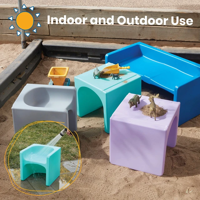 Alt view image 6 of 7 - Tri-Me 3-in-1 Multipurpose Cube Chair, Indoor/Outdoor, Aqua UV-protected recyclable plastic, GREENGUARD Gold Certified, 1-4 years, 75 lb capacity, fully assembled for classroom & home