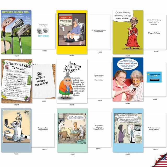 Alt view image 3 of 6 - 36 Funny Birthday Cards Dry Wit Adult Bulk AC2911BDG-B1x36 Edgy Variety Pack Notecards w/ Envelopes for Men Bday Favorites Collection Hilarious Assortment Greeting Set