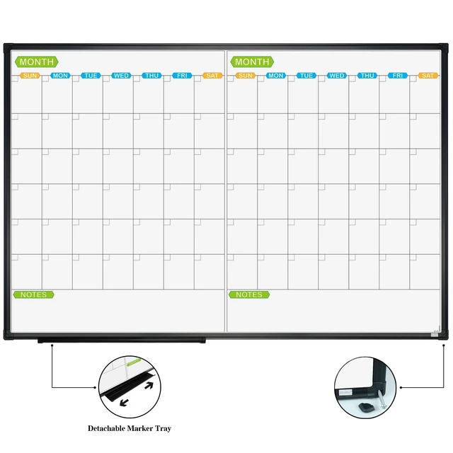 Alt view image 2 of 6 - Magnetic Dry Erase Calendar Whiteboard, 2 Month White Board Planner 36 X 24 Inch, Black Aluminum Frame Wall Mounted Board for Office Home and School