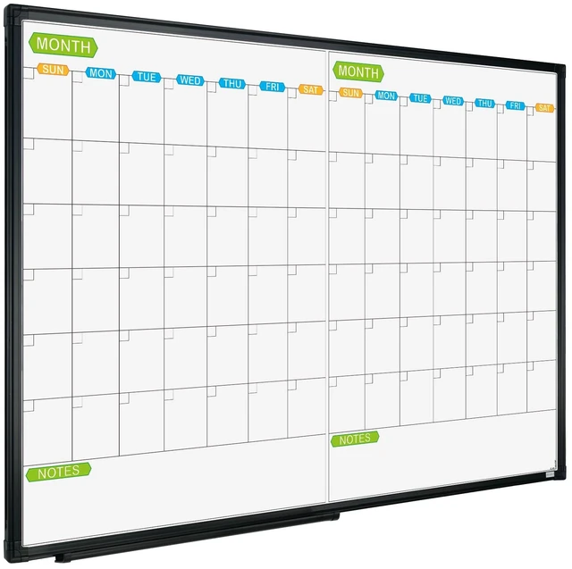 Main image of Magnetic Dry Erase Calendar Whiteboard, 2 Month White Board Planner 36 X 24 Inch, Black Aluminum Frame Wall Mounted Board for Office Home and School