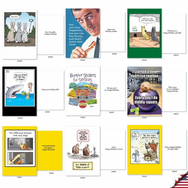 Alt view image 4 of 6 - 36 Funny Birthday Cards Dry Wit Adult Bulk AC2911BDG-B1x36 Edgy Variety Pack Notecards w/ Envelopes for Men Bday Favorites Collection Hilarious Assortment Greeting Set