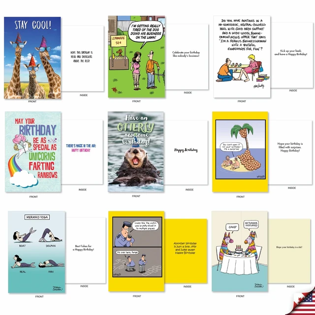 Alt view image 5 of 6 - 36 Funny Birthday Cards Dry Wit Adult Bulk AC2911BDG-B1x36 Edgy Variety Pack Notecards w/ Envelopes for Men Bday Favorites Collection Hilarious Assortment Greeting Set