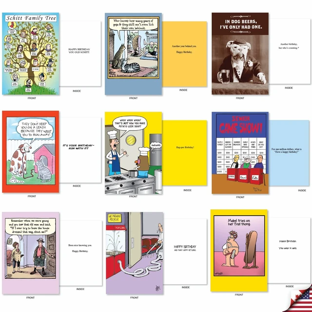 Alt view image 2 of 6 - 36 Funny Birthday Cards Dry Wit Adult Bulk AC2911BDG-B1x36 Edgy Variety Pack Notecards w/ Envelopes for Men Bday Favorites Collection Hilarious Assortment Greeting Set