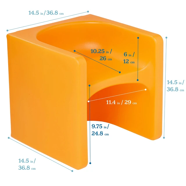 Alt view image 3 of 7 - Tri-Me 3-In-1 Cube Chair, Kids Furniture, Orange UV-protected recyclable plastic, GREENGUARD Gold Certified, 1-4 years, 75 lb capacity, fully assembled for classroom & home