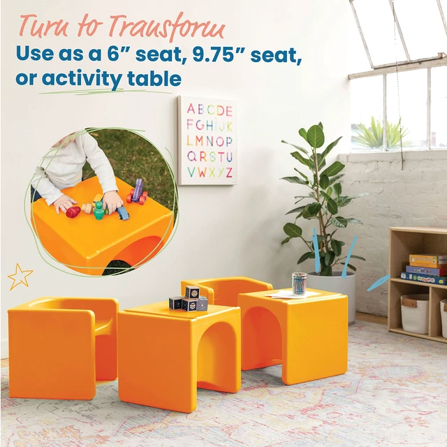 Alt view image 4 of 7 - Tri-Me 3-In-1 Cube Chair, Kids Furniture, Orange UV-protected recyclable plastic, GREENGUARD Gold Certified, 1-4 years, 75 lb capacity, fully assembled for classroom & home