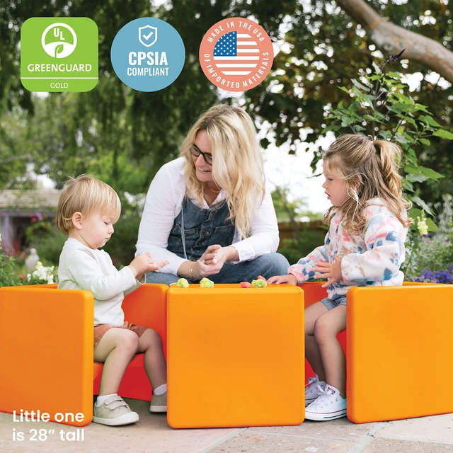Alt view image 7 of 7 - Tri-Me 3-In-1 Cube Chair, Kids Furniture, Orange UV-protected recyclable plastic, GREENGUARD Gold Certified, 1-4 years, 75 lb capacity, fully assembled for classroom & home