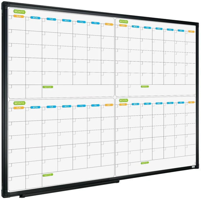 Main image of Magnetic Dry Erase Calendar Whiteboard, 4 Month White Board Planner 36 X 24 Inch, Black Aluminum Frame Wall Mounted Board for Office Home and School
