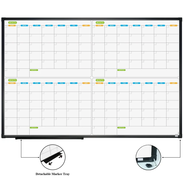 Alt view image 2 of 6 - Magnetic Dry Erase Calendar Whiteboard, 4 Month White Board Planner 36 X 24 Inch, Black Aluminum Frame Wall Mounted Board for Office Home and School