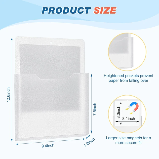 Alt view image 2 of 6 - Magnetic File Holder Wall, 12.2 x 9.4 Inch, Vertical, Clear Large File Folder for Fridge, Whiteboard, Cabinet, Paper Mail Letters Storage, Office Magnetic Folder Mount