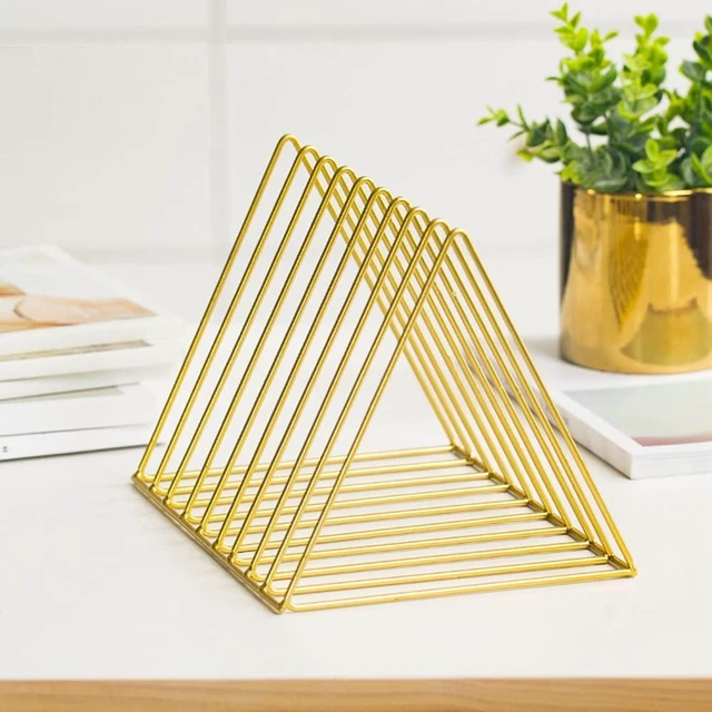 Alt view image 3 of 7 - 2 Pack 9 Slot Gold Magazine Holder, Desktop File Sorter Organizer Triangle Bookshelf Decor for Home Office, Iron Wire