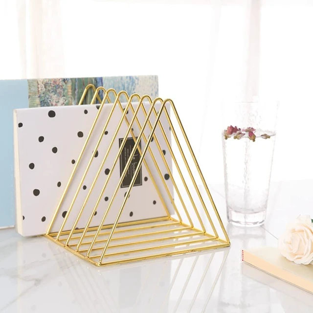 Alt view image 5 of 7 - 2 Pack 9 Slot Gold Magazine Holder, Desktop File Sorter Organizer Triangle Bookshelf Decor for Home Office, Iron Wire