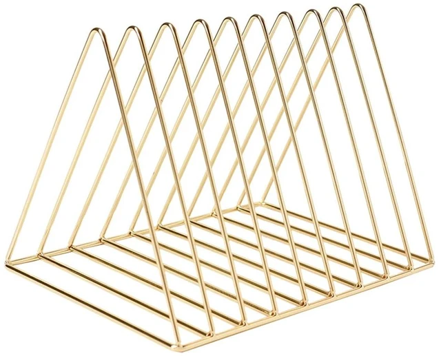 Alt view image 6 of 7 - 2 Pack 9 Slot Gold Magazine Holder, Desktop File Sorter Organizer Triangle Bookshelf Decor for Home Office, Iron Wire