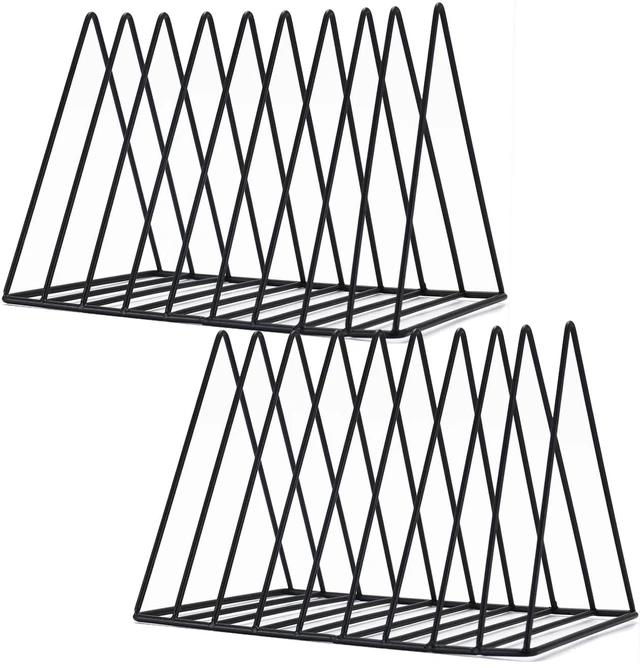 Main image of 2 Pack Black Magazine Holder, 9 Slot Desktop File Sorter Magazine Holder, Book Album Display Rack, Desktop File Sorter Organizer, Triangle Bookshelf Decor for Home Office,Iron Wire