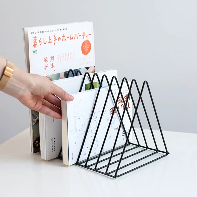 Alt view image 2 of 7 - 2 Pack Black Magazine Holder, 9 Slot Desktop File Sorter Magazine Holder, Book Album Display Rack, Desktop File Sorter Organizer, Triangle Bookshelf Decor for Home Office,Iron Wire