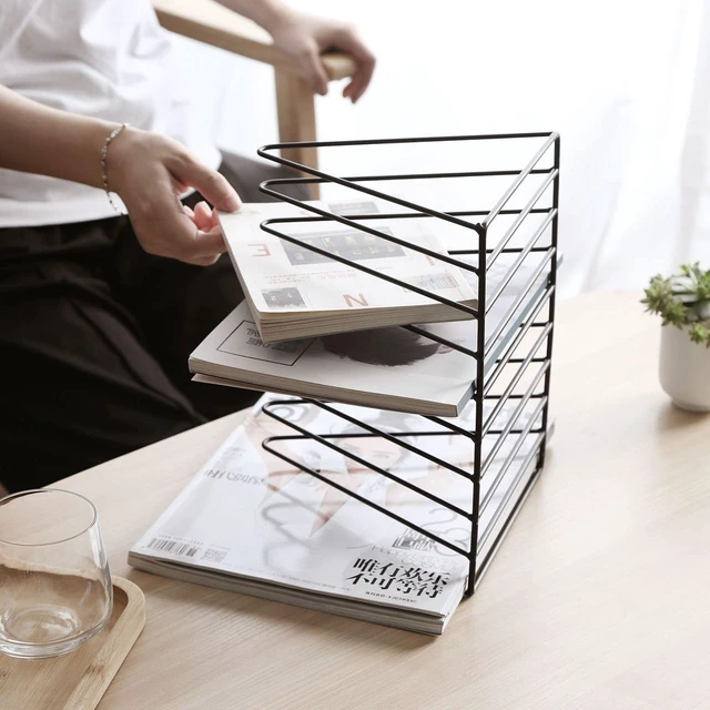 Alt view image 5 of 7 - 2 Pack Black Magazine Holder, 9 Slot Desktop File Sorter Magazine Holder, Book Album Display Rack, Desktop File Sorter Organizer, Triangle Bookshelf Decor for Home Office,Iron Wire