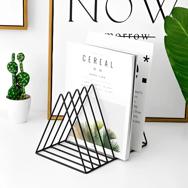 Alt view image 7 of 7 - 2 Pack Black Magazine Holder, 9 Slot Desktop File Sorter Magazine Holder, Book Album Display Rack, Desktop File Sorter Organizer, Triangle Bookshelf Decor for Home Office,Iron Wire