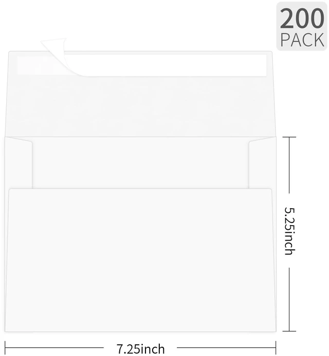 Alt view image 2 of 5 - 200 Packs White 5x7 Envelopes, A7 Envelopes for Invitations, Self Seal for Weddings, Graduation, Baby Shower, Birthday, Greeting Cards