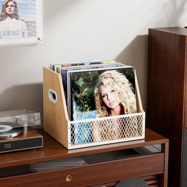 Alt view image 5 of 6 - Vinyl Record Storage, Wooden Crate for Record Holder Album Storage for 7/10/12 inch 60+ Vinyl Magazine File Holder Natural Beige