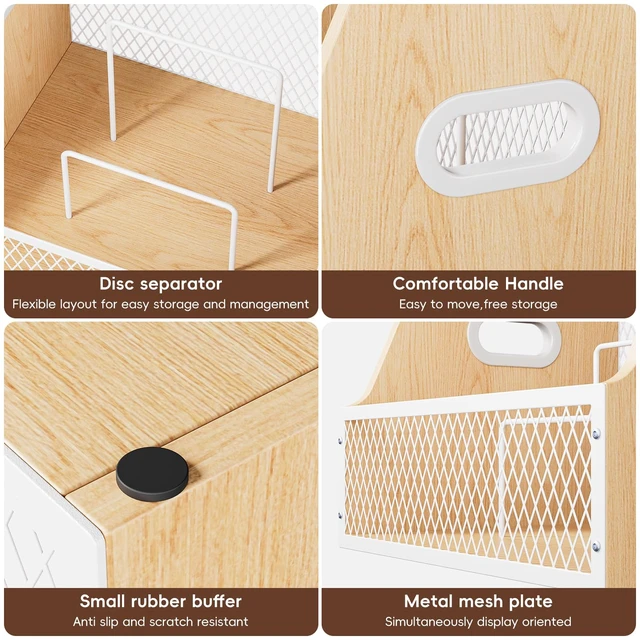 Alt view image 6 of 6 - Vinyl Record Storage, Wooden Crate for Record Holder Album Storage for 7/10/12 inch 60+ Vinyl Magazine File Holder Natural Beige