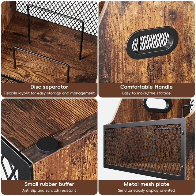 Alt view image 5 of 6 - Vinyl Record Storage,Wooden Crate Vinyl Holder with Dividers for Albums & Magazine Rack Organizer for 60+ Records Case Box for 7/10/12 inch