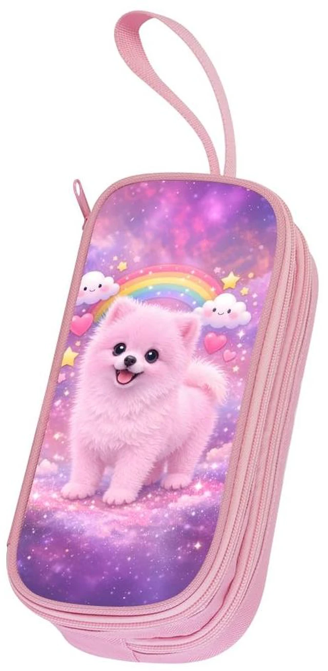 Main image of Pencil Case for Girl,Multi-Slot Large Capacity Pencil Pouch with Soft Zipper, Durable Pen Box Pink Dog