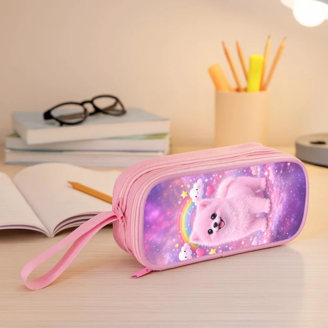 Alt view image 2 of 7 - Pencil Case for Girl,Multi-Slot Large Capacity Pencil Pouch with Soft Zipper, Durable Pen Box Pink Dog