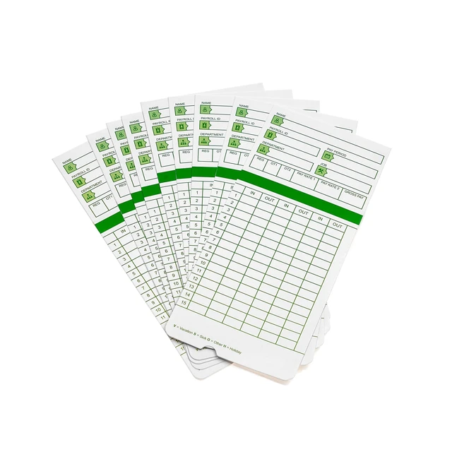 Alt view image 3 of 6 - Time Cards for Employees Monthly, All Pay Periods, 300 Count TimeCards for Hn3000, 2-Sided, 3 3/8" x 7 3/8", Green (Pack of 3)