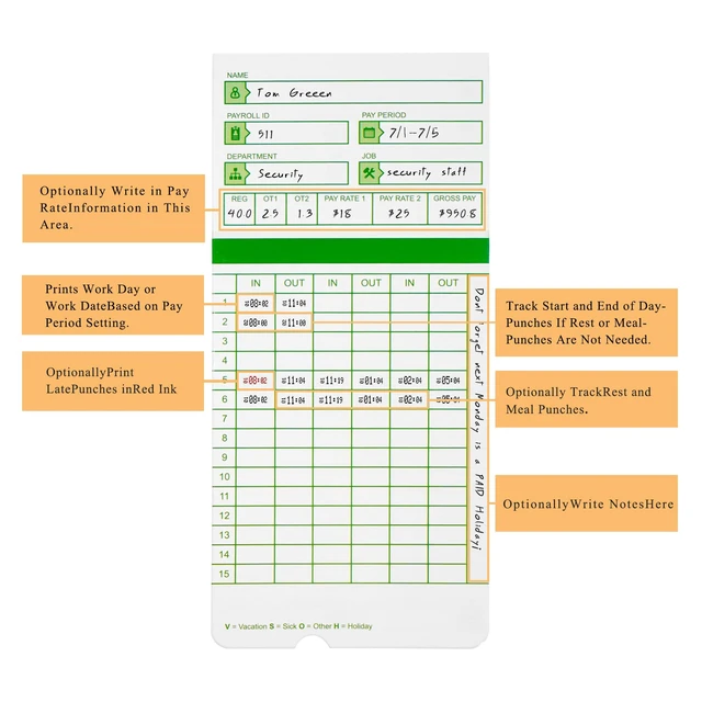 Alt view image 5 of 6 - Time Cards for Employees Monthly, All Pay Periods, 300 Count TimeCards for Hn3000, 2-Sided, 3 3/8" x 7 3/8", Green (Pack of 3)