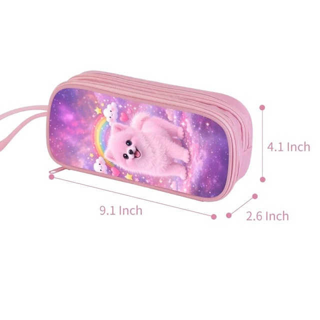 Alt view image 6 of 7 - Pencil Case for Girl,Multi-Slot Large Capacity Pencil Pouch with Soft Zipper, Durable Pen Box Pink Dog