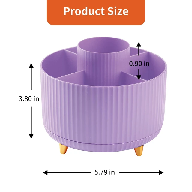 Alt view image 7 of 7 - Desk Pencil Pen Holder, 5 Slots 360°Degree Rotating Pen Organizers for Desk, Desktop Storage Stationery Supplies Organizer, Cute Pencil Cup Pot for Office, School, Home, Art Supply, Purple