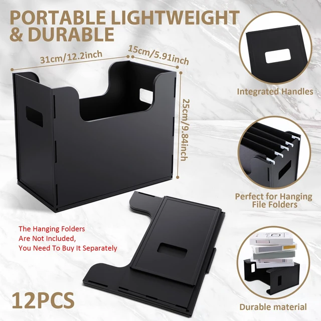 Alt view image 2 of 6 - 12 Pcs Portable Desktop File, Filing Organizer, Black Side Handles, Chrismas Hanging File Folders, Letter Size for Schools Office Home