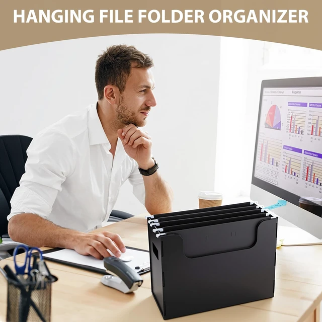 Alt view image 5 of 6 - 12 Pcs Portable Desktop File, Filing Organizer, Black Side Handles, Chrismas Hanging File Folders, Letter Size for Schools Office Home