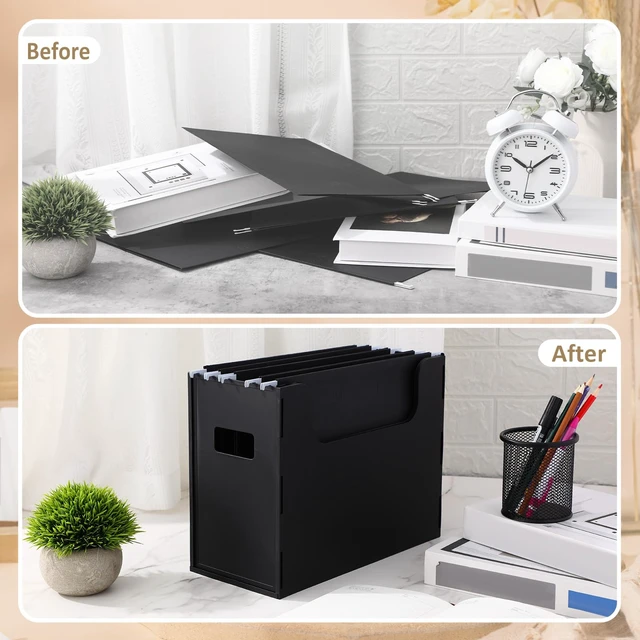 Alt view image 4 of 6 - 12 Pcs Portable Desktop File, Filing Organizer, Black Side Handles, Chrismas Hanging File Folders, Letter Size for Schools Office Home