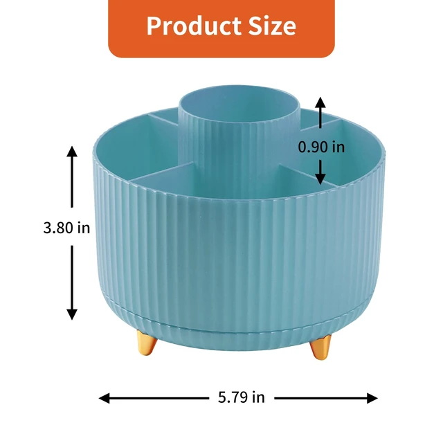 Alt view image 7 of 7 - Desk Pencil Pen Holder, 5 Slots 360°Degree Rotating Organizers for, Desktop Storage Stationery Supplies Organizer, Cute Cup Pot Office, School, Home, Art Supply, Blue