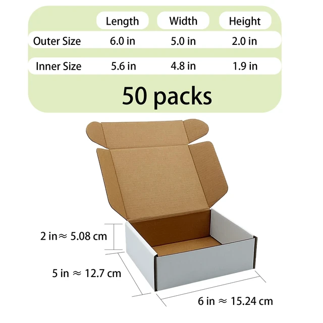 Alt view image 5 of 7 - White Shipping Boxes 6x5x2 inch 50 Pack,Corrugated Mailers for E-Commerce Small Business Packaging, Literature Mailer, Mailing, Gifting, Wrapping, Moving, Storage, Recycled Cardboard Box, Tuck Top