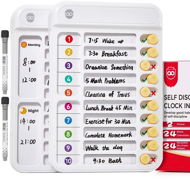 Main image of 2 Pack Chores Chart for Kids Multiple Kids to Do List Board with Sliders ADHD Tools, Magnetic Visual Schedule Checklist for Fridge with Dry-Erase Sheets and Marker, Morning/Bedtime Routine Chart