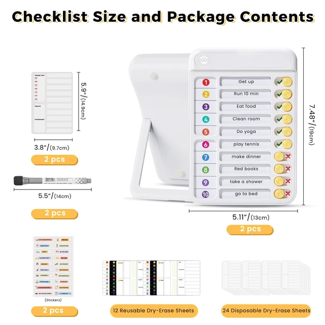 Alt view image 2 of 7 - 2 Pack Chores Chart for Kids Multiple Kids to Do List Board with Sliders ADHD Tools, Magnetic Visual Schedule Checklist for Fridge with Dry-Erase Sheets and Marker, Morning/Bedtime Routine Chart