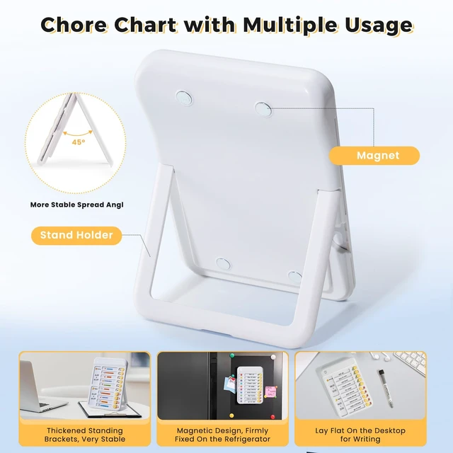Alt view image 4 of 7 - 2 Pack Chores Chart for Kids Multiple Kids to Do List Board with Sliders ADHD Tools, Magnetic Visual Schedule Checklist for Fridge with Dry-Erase Sheets and Marker, Morning/Bedtime Routine Chart