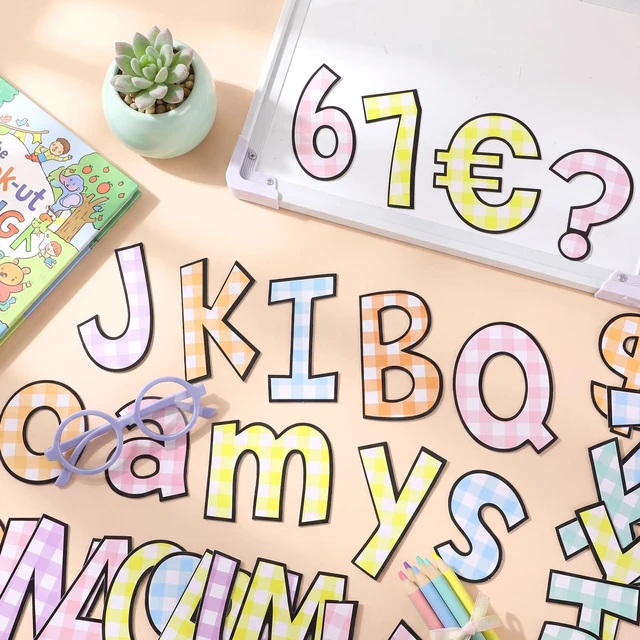 Alt view image 4 of 7 - 134 Pcs 5 Inch Pastel Gingham Bulletin Board Letters for Classroom Decoration Poster Alphabet Numbers Combo Set Paper Letter Cutouts for Bulletin Board Chalkboard School Decor