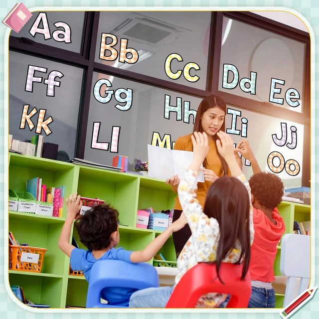 Alt view image 6 of 7 - 134 Pcs 5 Inch Pastel Gingham Bulletin Board Letters for Classroom Decoration Poster Alphabet Numbers Combo Set Paper Letter Cutouts for Bulletin Board Chalkboard School Decor