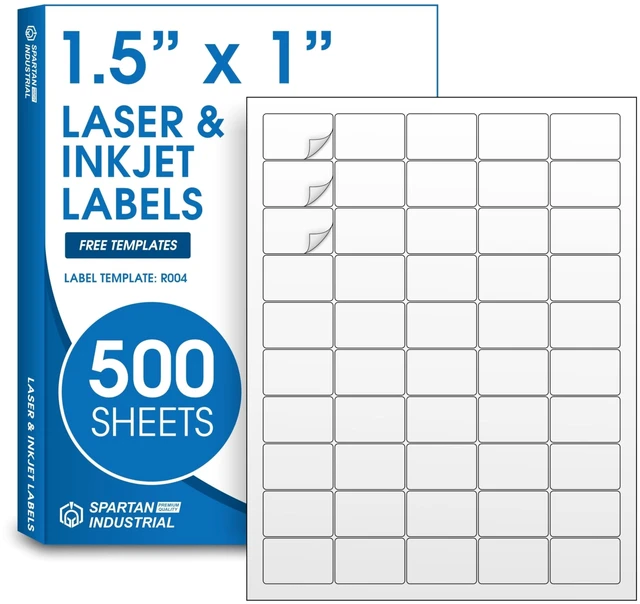 Main image of 1.5" X 1" Matte White Printable Address Labels (500 Sheets, 25000 Labels) Mailing Labels and Barcode Stickers for Laser & Inkjet Printers - Template R004