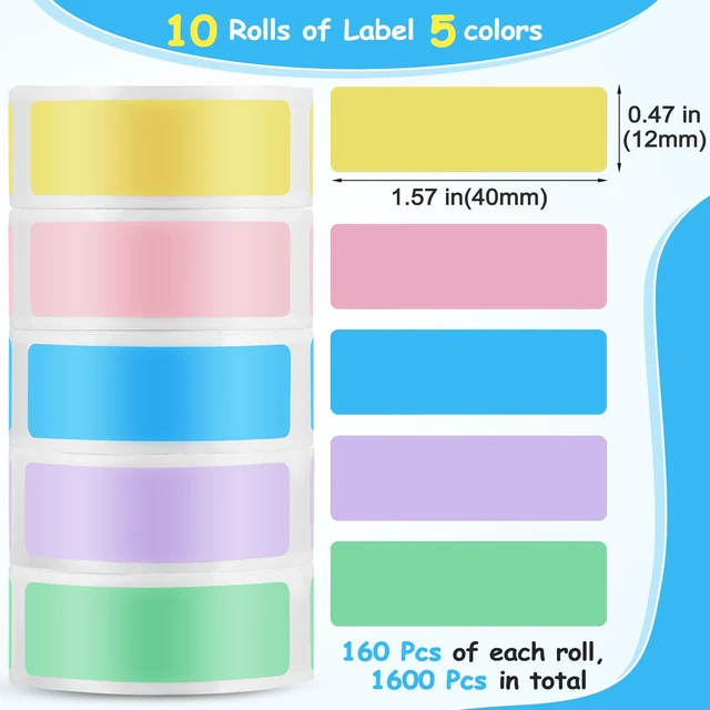 Alt view image 3 of 6 - 1600 Pcs Label Tapes Compatible with D30 Label Printer Laminated Labeling Stickers Thermal Labels for Home Office(Multicolor,12x40mm)