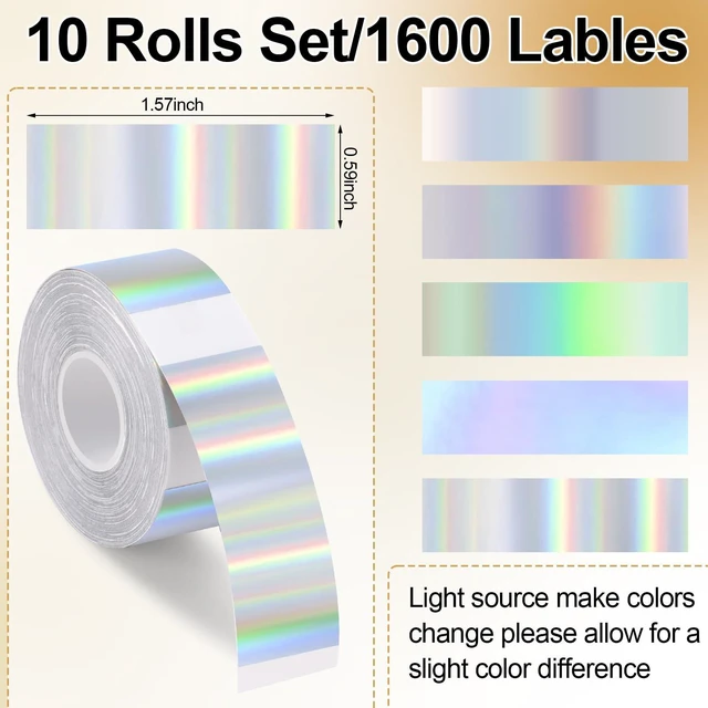 Alt view image 2 of 7 - 1600 Pcs Label Tapes Compatible with D30 Label Printer Laminated Labeling Stickers Thermal Labels for Home Office(Holographic Silver,15 x 40 mm)