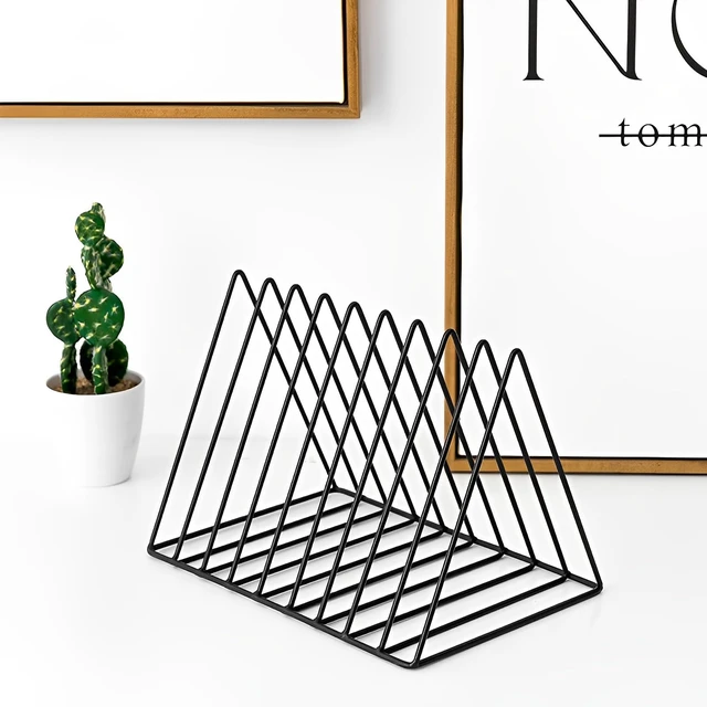 Alt view image 4 of 7 - 2 Pack Black Magazine Holder, 9 Slot Desktop File Sorter Magazine Holder, Book Album Display Rack, Desktop File Sorter Organizer, Triangle Bookshelf Decor for Home Office,Iron Wire