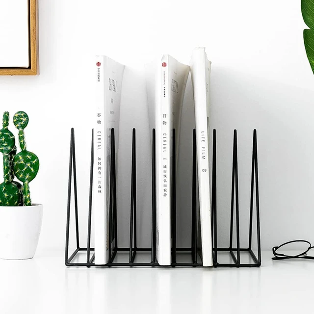 Alt view image 6 of 7 - 2 Pack Black Magazine Holder, 9 Slot Desktop File Sorter Magazine Holder, Book Album Display Rack, Desktop File Sorter Organizer, Triangle Bookshelf Decor for Home Office,Iron Wire