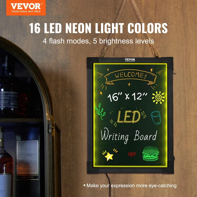 Alt view image 2 of 7 - LED Message Writing Board, 16"x12" Illuminated Erasable Lighted Chalkboard, Neon Effect Menu Sign Board, Drawing Board with 8 Fluorescent Chalk Markers and Remote Control, for Home Wedding Shop