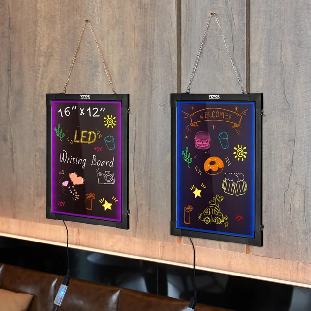 Alt view image 7 of 7 - LED Message Writing Board, 16"x12" Illuminated Erasable Lighted Chalkboard, Neon Effect Menu Sign Board, Drawing Board with 8 Fluorescent Chalk Markers and Remote Control, for Home Wedding Shop