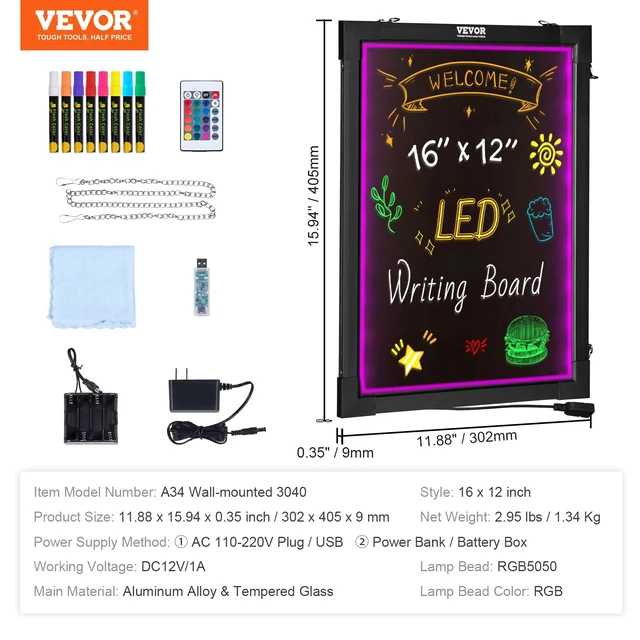 Alt view image 6 of 7 - LED Message Writing Board, 16"x12" Illuminated Erasable Lighted Chalkboard, Neon Effect Menu Sign Board, Drawing Board with 8 Fluorescent Chalk Markers and Remote Control, for Home Wedding Shop